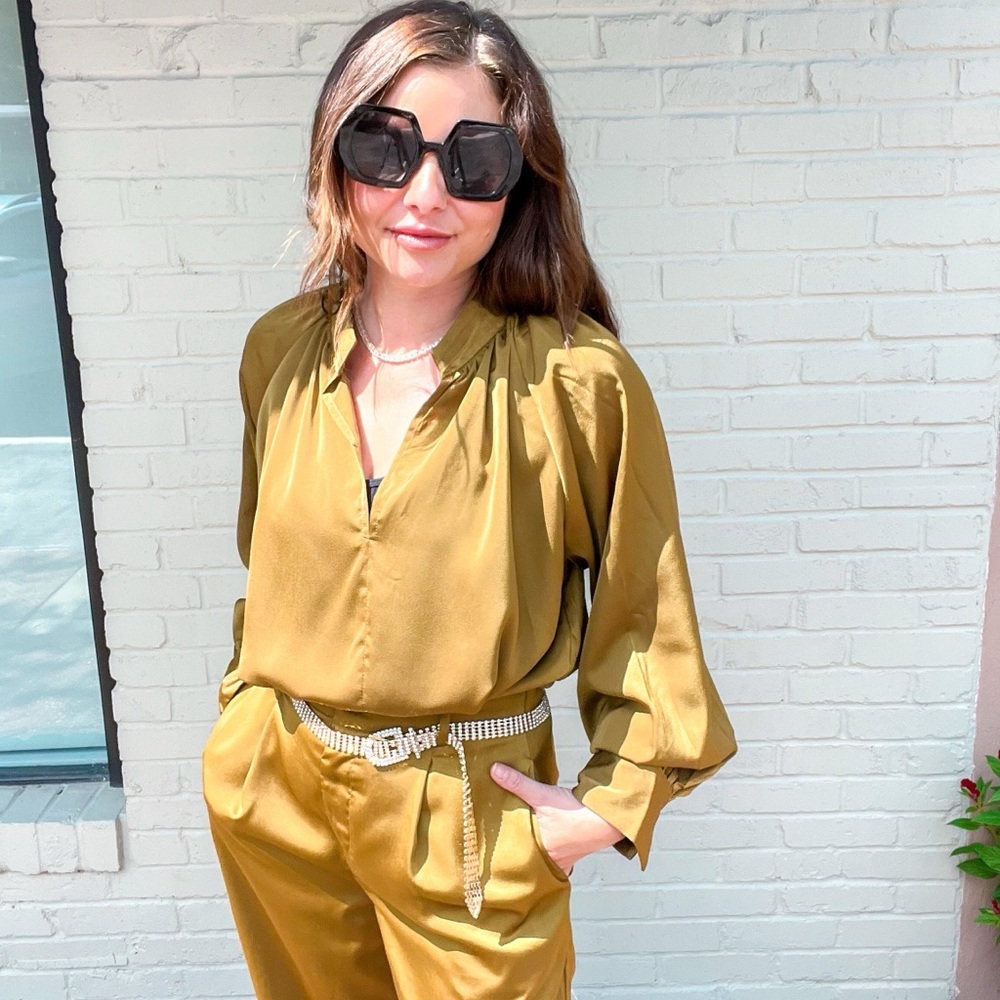 Pencil Me In Moss Blouse